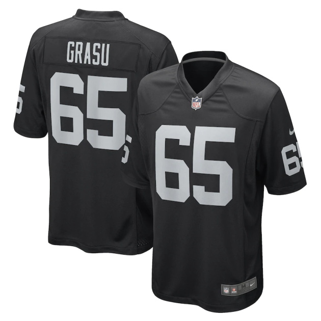 mens nike hroniss grasu black las vegas raiders game player jersey